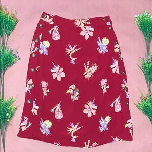 Madewell Red Floral Button Midi Skirt